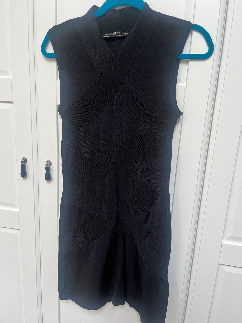 AllSaints Black Sleeveless Bandage Sheath Dress
